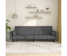 Dvivietė sofa-lova su dvejomis pagalvėmis, pilka, audinys