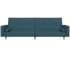 Dvivietė sofa-lova su dvejomis pagalvėmis, mėlyna, aksomas