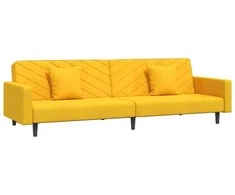 Dvivietė sofa-lova su dvejomis pagalvėmis, geltona, aksomas