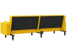 Dvivietė sofa-lova su dvejomis pagalvėmis, geltona, aksomas