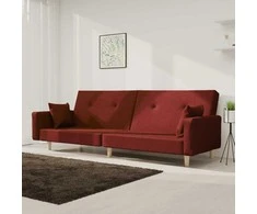 Dvivietė sofa-lova su dvejomis pagalvėmis, vyno, audinys