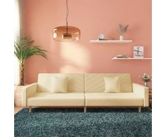 Dvivietė sofa-lova su dvejomis pagalvėmis, kreminė, audinys