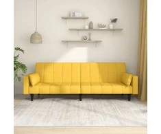Dvivietė sofa-lova su dvejomis pagalvėmis, geltona, audinys