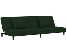 Dvivietė sofa-lova su dvejomis pagalvėmis, žalia, aksomas