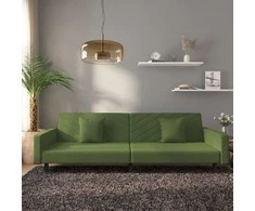 Dvivietė sofa-lova su dvejomis pagalvėmis, žalia, aksomas