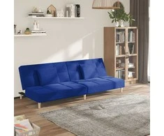 Dvivietė sofa-lova su dvejomis pagalvėmis, mėlyna, audinys
