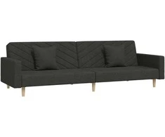 Dvivietė sofa-lova su dvejomis pagalvėmis, juoda, audinys