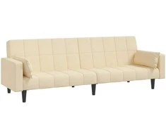 Dvivietė sofa-lova su dvejomis pagalvėmis, kreminė, audinys