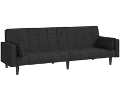 Dvivietė sofa-lova su dvejomis pagalvėmis, juoda, audinys