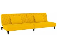 Dvivietė sofa-lova su dvejomis pagalvėmis, geltona, aksomas