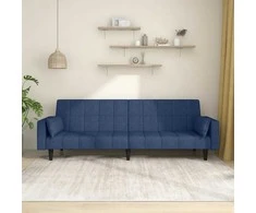 Dvivietė sofa-lova su dvejomis pagalvėmis, mėlyna, audinys