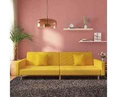 Dvivietė sofa-lova su dvejomis pagalvėmis, geltona, audinys