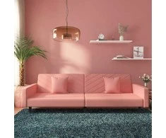Dvivietė sofa-lova su dvejomis pagalvėmis, rožinė, aksomas