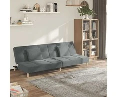 Dvivietė sofa-lova su dvejomis pagalvėmis, pilka, audinys