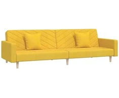 Dvivietė sofa-lova su dvejomis pagalvėmis, geltona, audinys