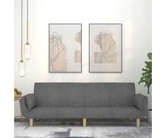 Dvivietė sofa-lova su dvejomis pagalvėmis, pilka, audinys