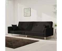 Dvivietė sofa-lova su dvejomis pagalvėmis, juoda, audinys