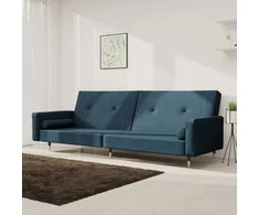 Dvivietė sofa-lova su dvejomis pagalvėmis, mėlyna, aksomas