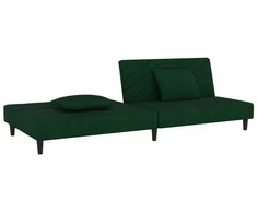Dvivietė sofa-lova su dvejomis pagalvėmis, žalia, aksomas