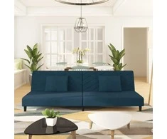Dvivietė sofa-lova su dvejomis pagalvėmis, mėlyna, aksomas