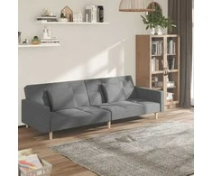 Dvivietė sofa-lova su dvejomis pagalvėmis, pilka, audinys