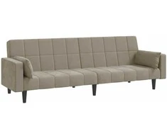 Dvivietė sofa-lova su dvejomis pagalvėmis, pilka, aksomas