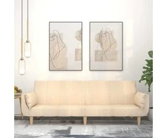 Dvivietė sofa-lova su dvejomis pagalvėmis, kreminė, audinys