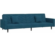 Dvivietė sofa-lova su dvejomis pagalvėmis, mėlyna, aksomas