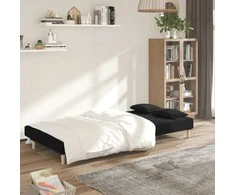 Dvivietė sofa-lova su dvejomis pagalvėmis, juoda, audinys