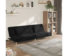 Dvivietė sofa-lova su dvejomis pagalvėmis, juoda, audinys