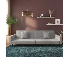 Dvivietė sofa-lova su dvejomis pagalvėmis, pilka, aksomas