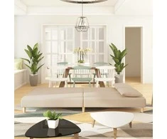 Dvivietė sofa-lova su dvejomis pagalvėmis, kreminė, audinys