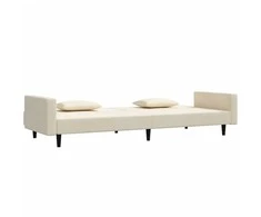 Dvivietė sofa-lova su dvejomis pagalvėmis, kreminė, aksomas