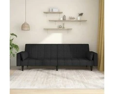 Dvivietė sofa-lova su dvejomis pagalvėmis, juoda, audinys