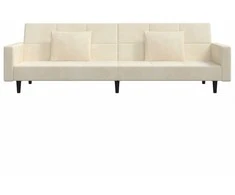 Dvivietė sofa-lova su dvejomis pagalvėmis, kreminė, aksomas