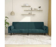 Dvivietė sofa-lova su dvejomis pagalvėmis, mėlyna, aksomas