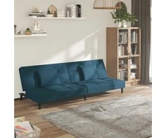 Dvivietė sofa-lova su dvejomis pagalvėmis, mėlyna, aksomas
