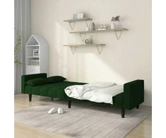 Dvivietė sofa-lova su dvejomis pagalvėmis, žalia, aksomas