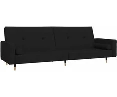 Dvivietė sofa-lova su dvejomis pagalvėmis, juoda, aksomas