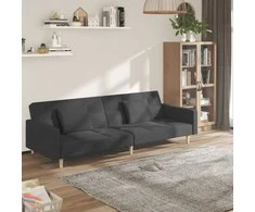Dvivietė sofa-lova su dvejomis pagalvėmis, pilka, audinys