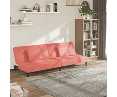 Dvivietė sofa-lova su dvejomis pagalvėmis, rožinė, aksomas