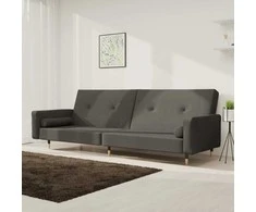 Dvivietė sofa-lova su dvejomis pagalvėmis, pilka, aksomas