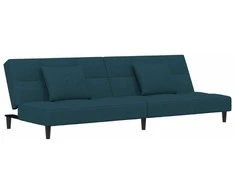 Dvivietė sofa-lova su dvejomis pagalvėmis, mėlyna, aksomas