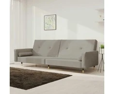 Dvivietė sofa-lova su dvejomis pagalvėmis, pilka, aksomas
