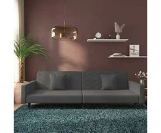Dvivietė sofa-lova su dvejomis pagalvėmis, pilka, aksomas