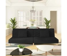 Dvivietė sofa-lova su dvejomis pagalvėmis, juoda, audinys