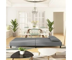 Dvivietė sofa-lova su dvejomis pagalvėmis, pilka, aksomas