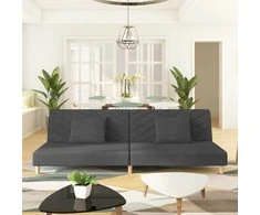 Dvivietė sofa-lova su dvejomis pagalvėmis, pilka, audinys