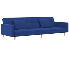 Dvivietė sofa-lova su dvejomis pagalvėmis, mėlyna, audinys