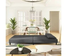 Dvivietė sofa-lova su dvejomis pagalvėmis, pilka, aksomas